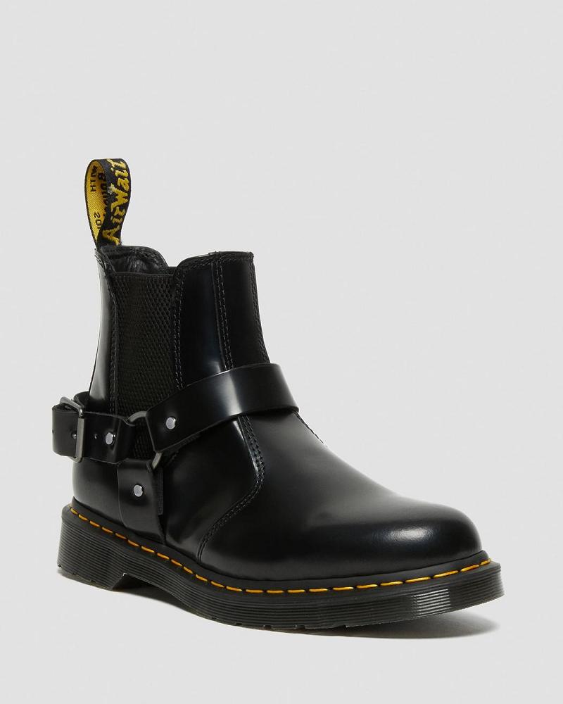 Dr Martens Wincox Smooth Læder Støvler Med Spænde Herre Sort | DK 458VRW